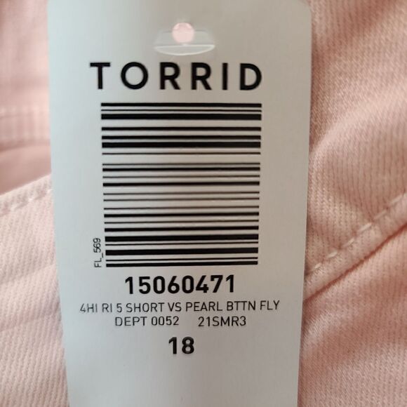 18 Womens High Rise Vintage Pink Denim Midi Short 5 inch Inseam Torrid Button Fl - Picture 7 of 10